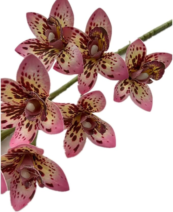 4pcs Artificial Cymbidium Orchid Flowers Real Touch Fake Pink Orchids, 10 Heads Lifelike Flower for Wedding Centerpieces Home Decor Living Room Bathroom Office Vase Arrangements (Pink)