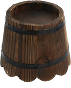 MY MIRONEY Wooden Barrel Planter Vintage Style Wood Bucket Rustic Garden Flower Plant Pots Container with Metal Ring Handles, Wave Mouth, 5.91" x 4.72"