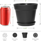 WOUSIWER 16 Pack 6 inch Plastic Planters for Indoor Flower Pots, Heavy Duty and Stylish 6 Inch Plant Pots for Indoor Plants with Drainage Holes and Tray for Plants, Flowers, Black