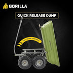 Gorilla Carts Poly Garden Dump Cart, 4 Cu Ft Tub, 600 lb Haul Capacity, Green – Heavy-Duty Utility Wagon with Quick-Release Dumping & Pneumatic Tires for Yard, Landscaping and Gardening