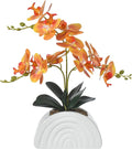 Fake Orchid Plant in White Rainbow Pot, Artificial Silk Phalaenopsis Orchid Flowers for Home Décor, Table Centerpiece, Office Desk (Orange)