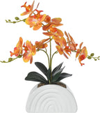Fake Orchid Plant in White Rainbow Pot, Artificial Silk Phalaenopsis Orchid Flowers for Home Décor, Table Centerpiece, Office Desk (Orange)