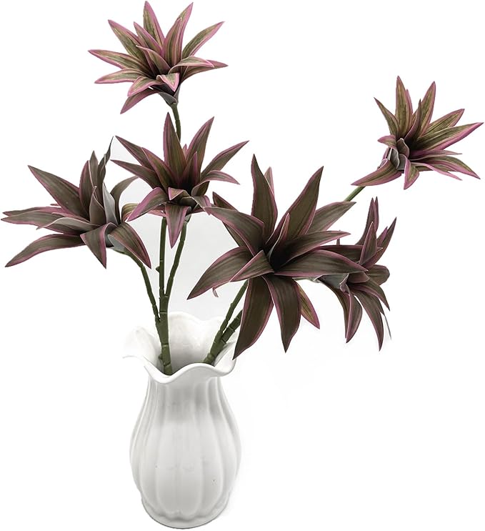 Fake Dracaena Plant, Artificial Greenery Branches 18.5" Realistic Shrubs Small Leaves Stems Faux Plants for Indoor Outdoor Garden Potted Wedding Party Office Planter Filler DIY Decoration Purple 2 Pcs
