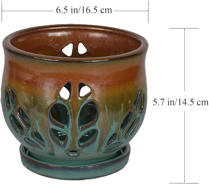 W&W Orchid Pot with Holes and Saucer for Repotting, Tan Mix, 6.5"