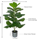 BESAMENATURE 30.5" Little Artificial Fiddle Leaf Fig Tree/Faux Ficus Lyrata for Home Office Decoration, Ships in Silvery Gray Planter