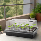 RooTrimmer 4-Pack Seed Starter Trays with 5'' Tall Humidity Domes – Reusable Plant Germination Kit for Microgreens, Herbs & Indoor Gardening | Clear Vented Lids, Fast Seedling Growth & Durable Design