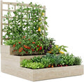 PeakPursuit 3 Tier Raised Garden Bed with Trellis, Outdoor Wood Raised Bed with Climbing Trellis,Open Base Garden Planter Bed for Vegetables Herbs, Outdoor Patio Yard Garden
