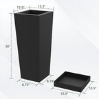Metal Tall Planters 30inch Set of 2,Durable Taper Planter with Drainage Insert Shelve & Trays, Metal Outdoor Planter Box for Porch, Garden, Patio, Yard (Black)