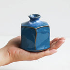 Wazakura Minoyaki Ceramic Small Ikebana Flower Bud Vase Made in Japan, Handpainted Floral Arrangement Pottery Supplies Hexagon Shaped Blue Vase - Hexagon Shaped Blue Vase