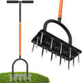 Aerator Lawn Tool Lawn Aerator -Heavy Duty Manual Grass Aerator with 15 Iron Spikes, Height Adjustable, Yard Aerator Tool for Lawn（Orange）