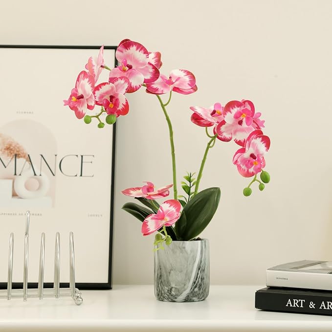 Red Pink Fake Orchids Flowers in Pot Bendable Faux Orchids Artificial Flowers Washable Silk Orchid Phalaenopsis Decor for Home Wedding Table Centerpiece Bathroom Office