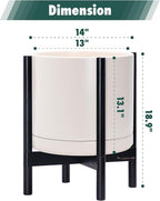 D'vine Dev Ceramic Planter with Ebony Stand - 14 Inch Modern Round Flower Pot with Wood Planter Holder, Oatmeal, 55-B-S-8