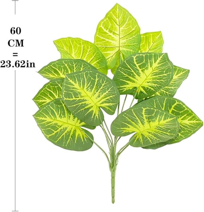 Artificial Caladium Plant with Red and Green Leaves, Red Leaf Artificial Plants Decoration Simulated Bonsai Potted Decor Home Room Party Wedding Office Floor (Light Green(No Flowerpot), 60cm)