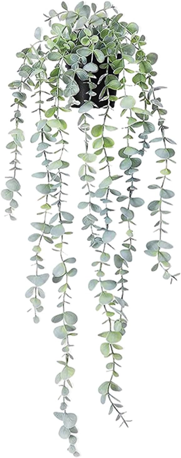 Clearain 1pcs Fake Hanging Plants, Artificial Small Potted Plants, Mini Faux Succulent Plant for Indoor Outdoor Aesthetic Office Living Room Shelf Home Decor (Eucalyptus leaves-1pcs)