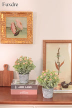 2 Pack Small Desk Plants, Artificial Bathroom Plants Decor with Flower in Vintage Melamine Pots, Faux Plants Indoor for Shelf Decor in Home Office, and Spring Decor (Peach)