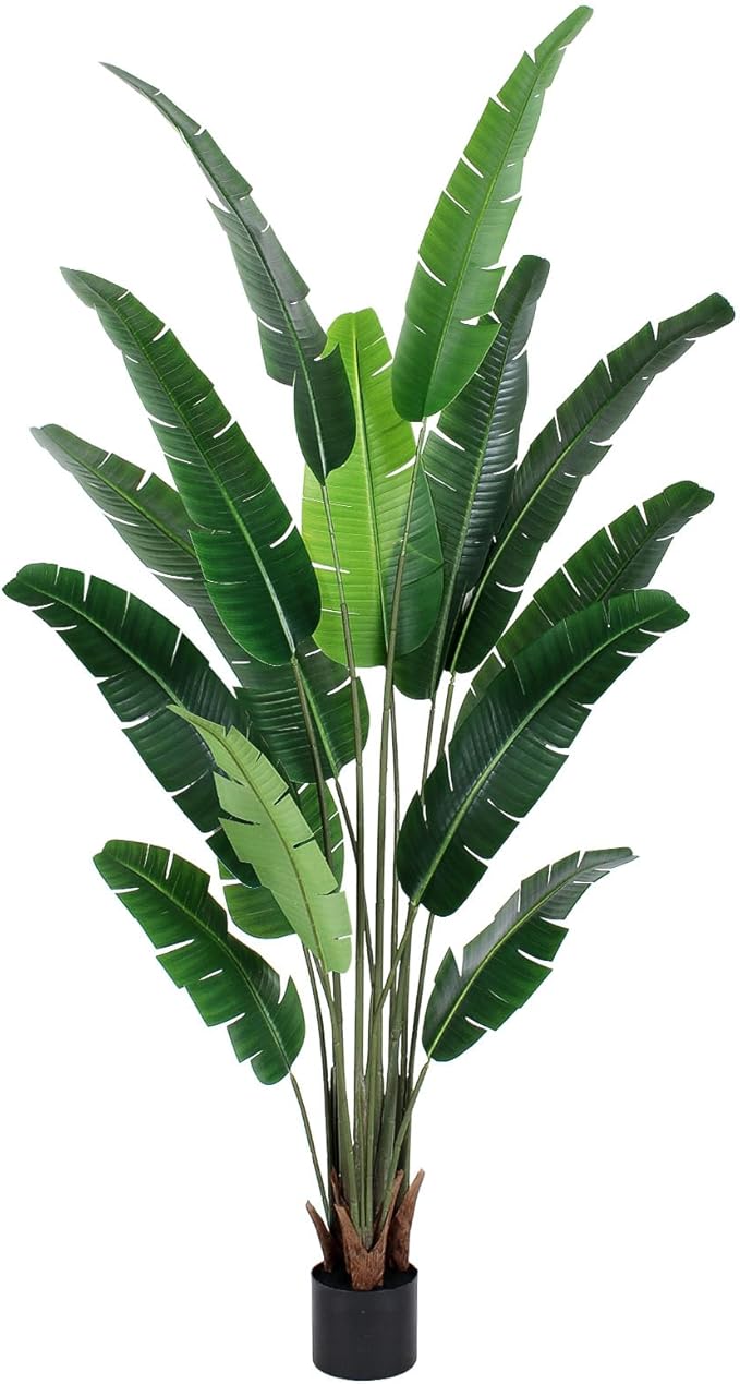 Artificial Bird of Paradise Plant 7 FT Fake Banana Leaf Plant Faux Tree Decor Large Fake Plants Realistic Indoor Outdoor Tall Floor Plant for Living Room, Office Decor