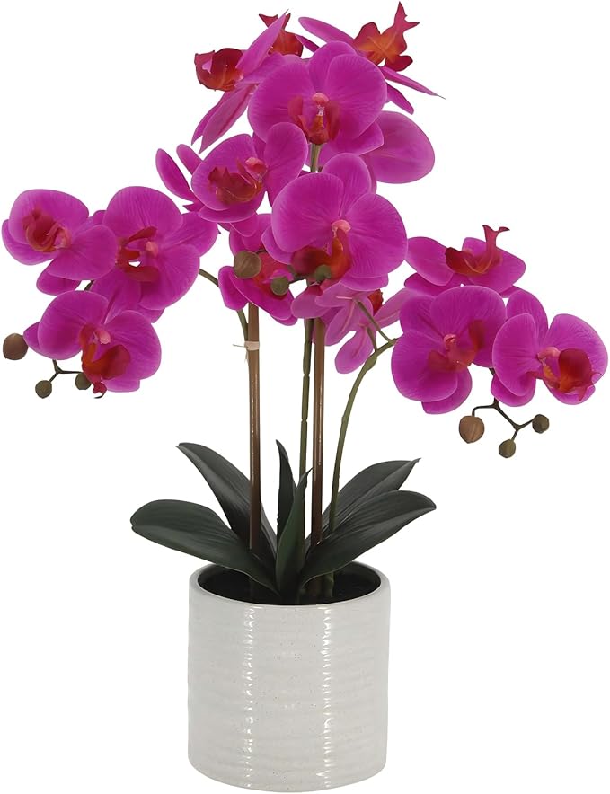 Artificial Orchid Flowers Fake Phalaenopsis Plant in Pot, 23" Tall Faux Orchids for Home Decor Indoor, Lifelike Silk Flowers for Centerpieces Office Arrangement-Dark Pink