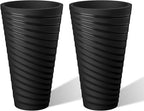 Kante 29 Inch Tall Planter Set of 2, Round Spiral Textured Flower Pots, Decorative Plant Pots for Outdoor Indoor Garden Patio Front Porch (Black)