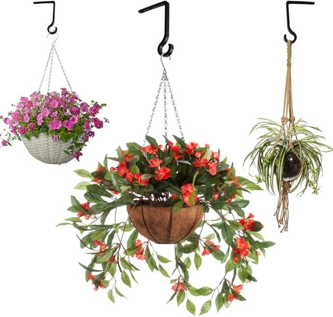 QIEGL White Hanging Plant Bracket 6inch Metal Plant Hook Shepherds Hook Decorative Wall Plant Hanger for Hanging Lanterns, Bird Feeder, Flower Basket, Home Decor Indoor & Outdoor 2pack
