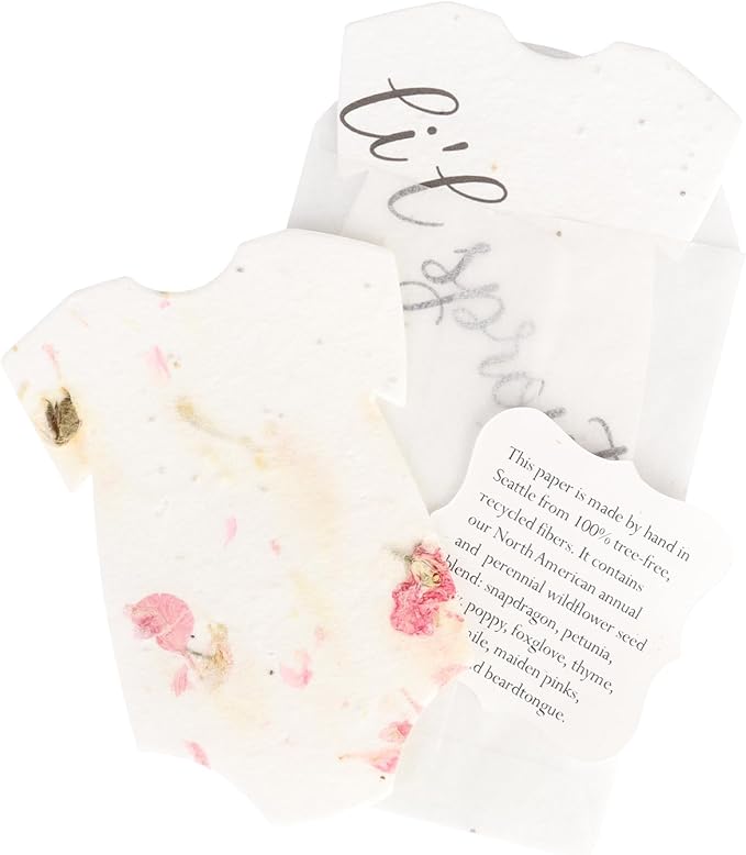 Set of 24 Onesie Seed Paper – Writable & Plantable Wildflower with Envelopes & Planting Guides, Mom's Gift for Mother’s Day, Use for Wedding, Baby Shower, Party Favors & Easter Decorations