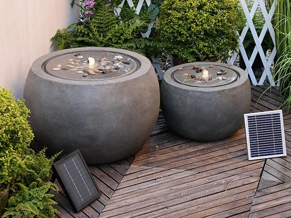 Tankana Solar Water Fountain Outdoor Garden Bubbler Large Water Feature Outdoor Fountains Solar Powered with Pebbles for Patio Deck Yard Home Decor Gray, 25 "L X 25" W X 17.5" H
