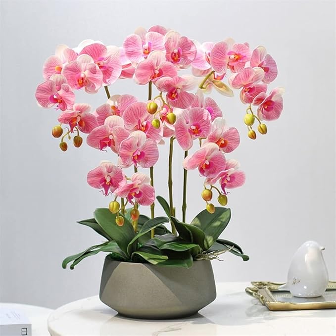 Decor Artificial Flowers with Vase Artificial Orchid with Vase Fake Flower Phalaenopsis Faux Plants for Home Decor Living Room Decoration 60cm Faux Flowers Arrangements Ornaments,Pink