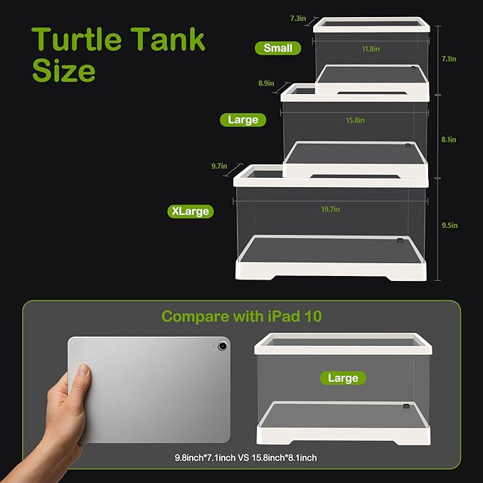 XLarge Turtle Tank Kit,All in One Starter Habitat,Red Eared Slider Aquatic for Tortoise,Fishes and Amphibians,Include Silent Filter,Filter Plates,UVB Lamp,Bulb,Plants,Stone,Basking Platform