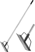 BARAYSTUS 15 Inch Wide Bow Rake, 16 Steel Tines Metal Head Rake Tool with Stainless Steel Handle, Adjustable Long Handle Garden Rake for Loosening Soil Leveling Mulch Gathering Lawns Leaves