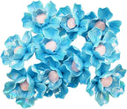 10 PCS 3D Flower Ceramic Tiles,1.6" Handmade Procelain Ceramic Flowers for Artwork,Fish Tank,Vases,Living Room, Dining Table,Office, Home Floral Decor (Double-Flowered Iridescent Blue)