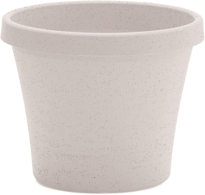 Bloem Terra 4" Diameter Round Vanilla Bean Resin Planter Pot with Pre-Drilled Drainage Holes for Indoor and Outdoor Gardening