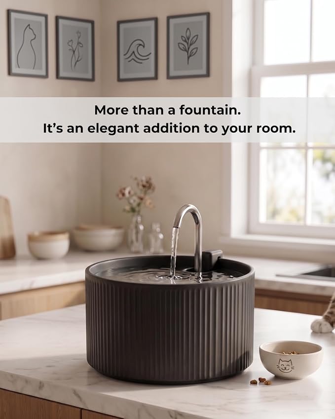 Ceramic Cat Water Fountain, 2.2L/74oz Automatic Pet Drinking Fountain for Indoor Cats and Small Dogs, Ultra Quiet, BPA-Free, Cat Water Dispenser with Filter – Easy to Clean