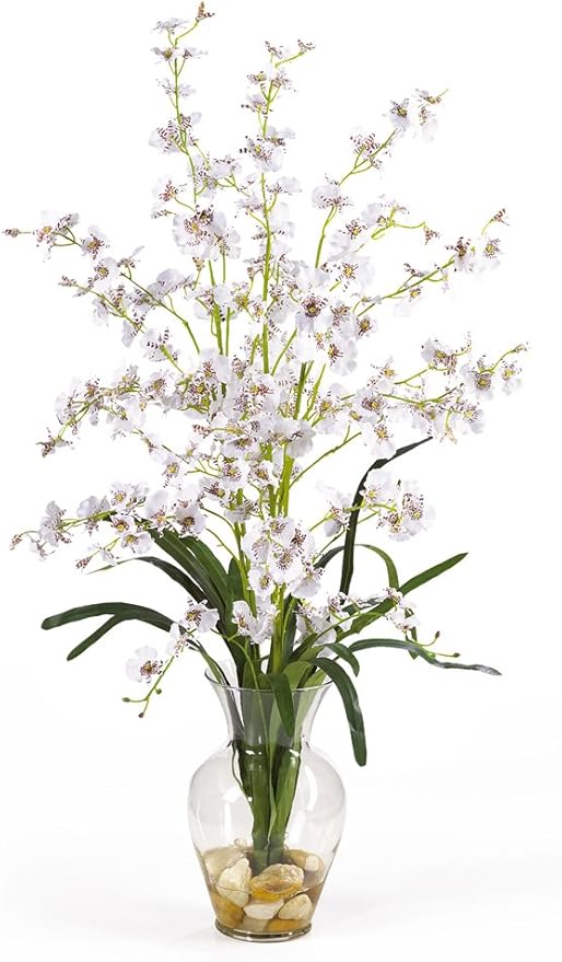 Nearly Natural 1073-WH Dancing Lady Liquid Illusion Silk Flower Arrangement, White 29 in x 10.25 in x 10.25 in