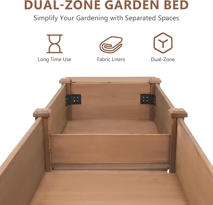 ketive Raised Garden Bed with Legs Outdoor,Elevated Garden Box,Storage Shelf, Protective Liner for Backyard,Patio,Balcony,80x23x30in (Brown)