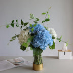 Buart 4PCS Long Stem Big Size Blue Flowers Artificial Silk Hydrangea Lifelike Flowers Real Touch Blue Artificial Flowers Wedding Shower Bride Bouquets Office Living Room Table Decorations (21 Inch)
