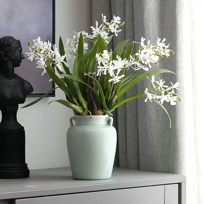 3pcs Artificial Cymbidium Orchid Flowers That Look Real, Faux White Orchid Stems for Vases, Silk Flowers Arrangement for Home Office Farmhouse Indoor Tables Centerpieces Decoration (White)