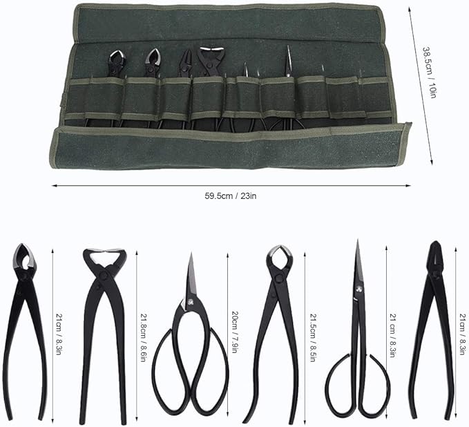 t Professional Bonsai, 6-Piece Set of Bonsai Pruning Tools + Bag Tool Kit 7 PCS Stainless Steel Bud Scissors Root Branching Wire Drawing Pliers Oblique Spherical Scissor Shear