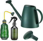 Reallnaive 6 Pcs Indoor Watering Can Set 1/2 Gallon Can 6.8 oz Spray Bottle 17 oz Squeeze Bottle Plant Watering Globes Soil Moisture Meter Small Spraying Sets for Indoor Outdoor(Dark Green)