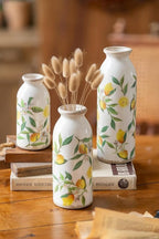 Teweiqi Vintage Vase Set of 3, Ceramic Flower Vases Decor, Rustic Farmhouse Vases Retro Decorative Vases, for Home Living Room Kitchen Table Mantle Shelf Decor - Lemon