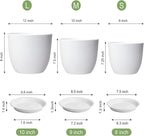 WSMKSZ 12/10/9 inch Large Plant Pots, 3 Pack Modern Decorative Plastic Planters with Drainage Holes and Saucers, Flower Pots for Indoor Outdoor Plants, White