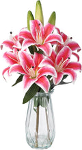 GarveeLife Artificial Tiger Lily Flowers with Vase, Real Touch Easter Lily Faux Flowers for Home Table Centerpieces Wedding Baby Shower Birthday Party Decoration, UV Resistant, 3 Stems with 6 Flowers