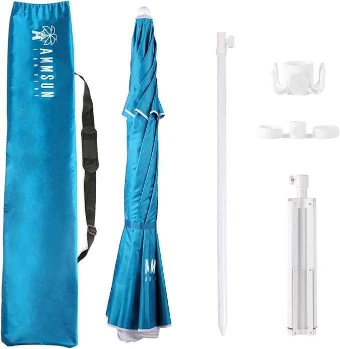 AMMSUN Shade Umbrella, Premium Portable Umbrella with Stand, 6.5ft Lightweight Free Standing Canopy for Sporting Games, Adjustable Instant Sun Protection and Easy to Carry, Light Blue