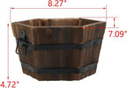MY MIRONEY Wooden Barrel Planter Vintage Style Wood Bucket Rustic Garden Flower Plant Pots Container with Metal Handles, Hexagonal, 8.27" x 4.72"