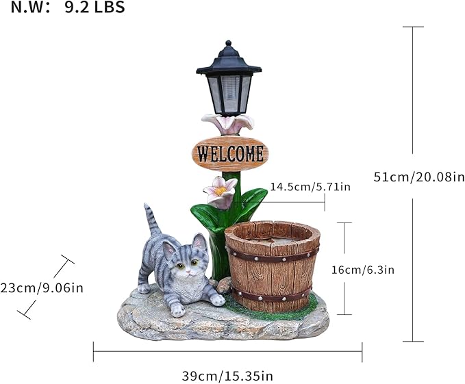 Animal Outdoor Statue Planter Solar Light Welcome Garden Sculpture Resin Flower Pot Decorative Porch Patio Yard Lawn Entryway Figurine with LED Lamp Rustic Plant Holder Ornament Courtyard (F)