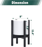 D'vine Dev Planter Pot with Stand - 8 Inch Plastic Cylinder Flower Pot with Wood Planter Holder for Indoor, Matte White Pot + Ebony Stand, 55-C-K-1