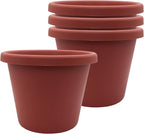 The HC Companies 7 Inch Classic Round Planter Pots with Drainage, Rolled Rim Plastic Planters for Indoor & Outdoor Plants, 4-Pack Decorative Flower Pots for Garden, Office & Home Decor, Clay