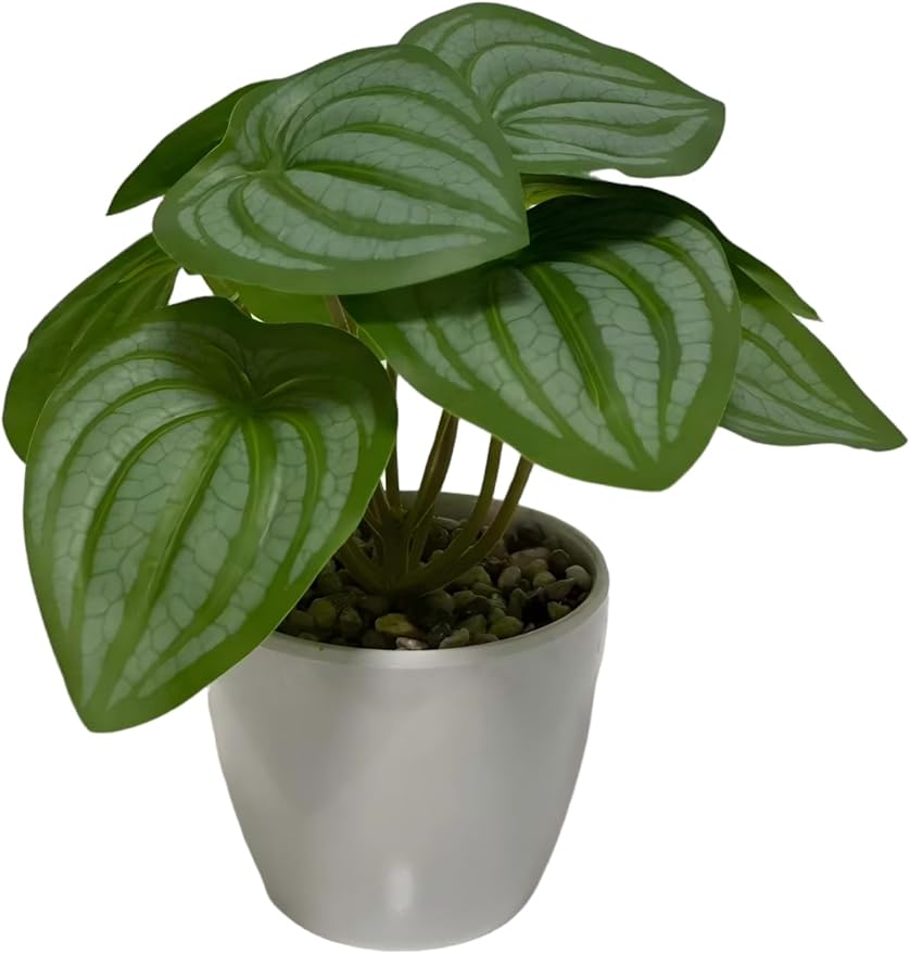 Kiko Artificial Plant-Leaves Leaves -9 PCS in White Melamine Pot Fake Table Plant Greenery Potted Plants for Office, Living Room, Dinner Room, Shopping mall,Artificial Plant for Indoors
