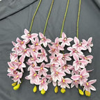 4pcs Artificial Cymbidium Orchid Flower Plant 3D Print Vanda 10 Heads Latex Phalaenopsis Flower (Pale Pink)