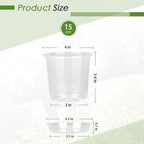 4 Inch Clear Nursery Pots for Plants with Sacuers 15 Pack, Plastic Flower Pots with Drainage Holes, Variety Pack Seedlings Garden Pot for Indoor Outdoor (4 inch)