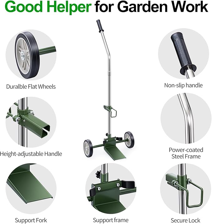 Potted Plant Mover Dolly with Flat-Free Rubber Wheels, Garden Pot Mover with Adjustable Grip, Max 200 Lbs Capacity, Plant Dolly Caddy Steel Baseplate Ergonomic Design for Carrying Heavy Pots