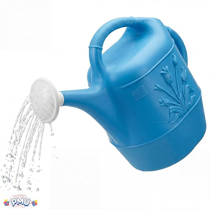 PMU 2 Gallon Watering Can - Garden Watering Can for Indoor & Outdoor Plants - Plastic Water Can with Detachable Sprinkler Head - Large Water Pot, Made in USA - Blue Pkg/12